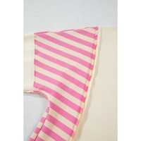Pink Stripe Colorblock Patchwork Collared French Terry Knit Top - L thumbnail