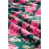Green Floral Printed Tied Collar Puff Sleeve Blouse - L thumbnail