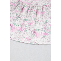 Pink Floral Print Shirred Balloon Sleeve Keyhole Back Babydoll Blouse - L thumbnail