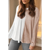 Khaki Colorblock Long Sleeve Crew Neck Top - L thumbnail