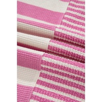 Pink Stripe Patchwork Textured Short Sleeve High Low Loose Top - L thumbnail