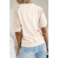 Jet Stream Lace Crochet Short Sleeve Round Neck T Shirt - L thumbnail