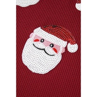 Red Sequin Santa Claus Graphic Textured Long Sleeve Top - M thumbnail