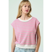 Sachet Pink Striped Crew Neck Cap Sleeve T Shirt - L thumbnail