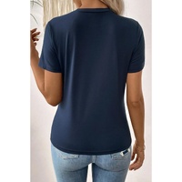 Dirty blue Solid Color Toothpick Stripe Round Neck T Shirt - 2XL thumbnail