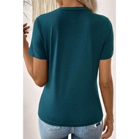 Blue Sapphire Solid Color Toothpick Stripe Round Neck T Shirt - L thumbnail