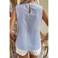 Sky Blue Stripe Lace Patchwork Crew Neck Tank Top - M thumbnail
