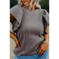 Sleet Solid Color Textured Flutter Sleeve Top - L thumbnail
