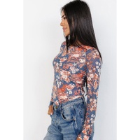 Orchid Petal Floral Print Mesh Fitted Long Sleeve Top - L thumbnail