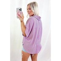 Orchid Bouquet Corded Flap Pocket Collared Buttoned Short Sleeve Blouse - L thumbnail
