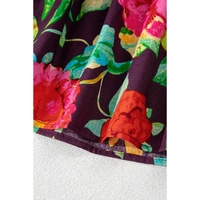Greyish Purple Rose Flower Embroidered Trim Half Sleeve Blouse - M thumbnail