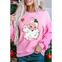 Pink Shiny Father Christmas Graphic Sequin Long Sleeve Top - S thumbnail