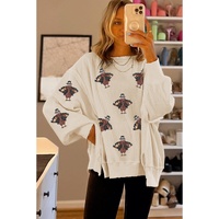 White Thanksgiving Turkey Waffle Oversized Knit Top - XL thumbnail