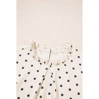 Apricot Polka Dot Print Frilled Collar Lantern Sleeve Blouse - L thumbnail