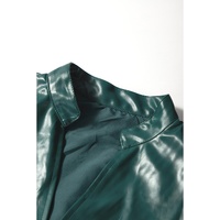 Sea Green  Notched V Neck Short Puff Sleeve PU Leather Blouse - L thumbnail