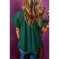 Green Bay Eyelet Embroidered Sleeve Tie V Neck Blouse - L thumbnail
