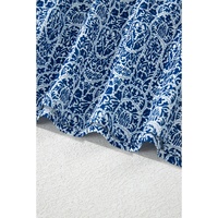 Blue Floral Striped Print Contrast Ric-rac Puff Sleeve Top - L thumbnail