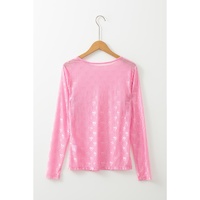 Pink Mesh Bow Pattern Long Sleeve Top - M thumbnail