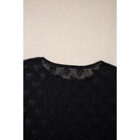 Black Mesh Bow Pattern Long Sleeve Top - L thumbnail