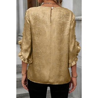 Gold Metallic Luster Frilled Half Sleeve Blouse - M thumbnail