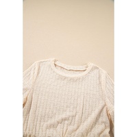 Beige Solid Color Textured Ruffled Short Sleeve Blouse - L thumbnail