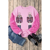 Pink Nutcracker Graphic Sequin Patchwork Long Sleeve Top - XL thumbnail