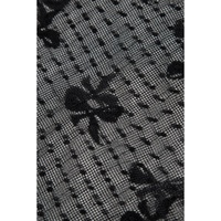 Black Bow Pattern Accent Mesh Long Sleeve Top - L thumbnail