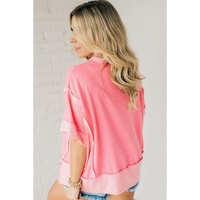 Peach Blossom USA Color Block High Low Crew Neck T Shirt - L thumbnail