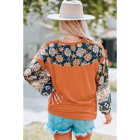 Azura Exchange Floral Print Balloon Sleeve Top with Lace Details - L thumbnail