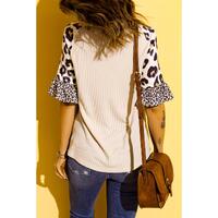 Azura Exchange Leopard Ruffle Sleeve Waffle Knit Top - S thumbnail