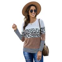 Azura Exchange Leopard Splicing Colorblock Long Sleeve Top - 2XL thumbnail