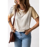 Khaki Bleached Leopard Print Crew Neck T Shirt - S thumbnail