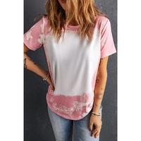 Pink Tie Dye Color Bleached Short Sleeve T Shirt - S thumbnail