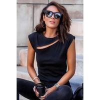 Azura Exchange Slash Cutout Cap Sleeve T Shirt - S thumbnail