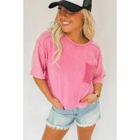 Azura Exchange Acid Wash Lace Patch Pocket T-Shirt - M thumbnail
