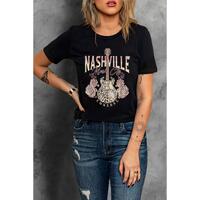 Azura Exchange Leopard Guitar Rose Print T-Shirt - S thumbnail