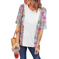 Azura Exchange Patchwork Floral Print Short Sleeve Top - M thumbnail