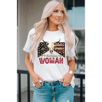 White American Woman Bull Skull Graphic T Shirt - M thumbnail