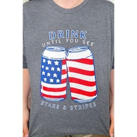 Gray USA Flag Drink Cans Slogan Graphic Tee - L thumbnail