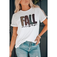 White FALL Vibe Leopard Print Crew Neck T Shirt - M thumbnail