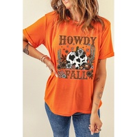 Orange HOWDY FALL Western Pumpkin Graphic T Shirt - S thumbnail