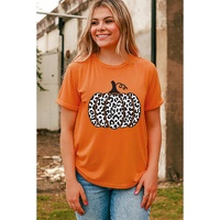 Orange Leopard Pumpkin Graphic Daily Fashion Tee - S thumbnail