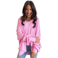 Bonbon Waffle Knit Exposed Seam High Low Top - L thumbnail