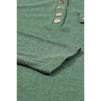 Mist Green Long Sleeve Snap Button Henley Top - L thumbnail