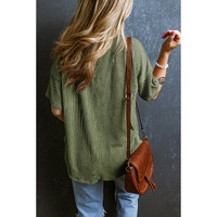 Azura Exchange Jungle Green Corded V Neck Chest Pocket Loose T-shirt - L thumbnail