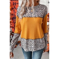 Vitality Orange Leopard Print Waffle Knit Patchwork Top - M thumbnail
