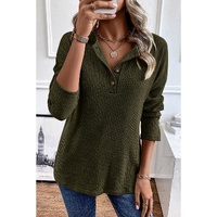 Jungle Green Rib Textured Henley Knit Top - M thumbnail