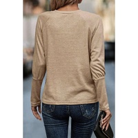 Pale Khaki Solid Ruched Raglan Sleeve Knit Top - L thumbnail