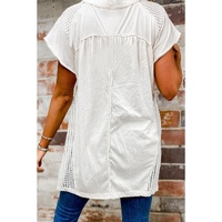 White Hollow Knit Splicing Keyhole Back Tunic Top - L thumbnail
