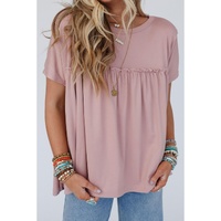 Light Pink Ruffled Trim Loose Babydoll Tee - L thumbnail